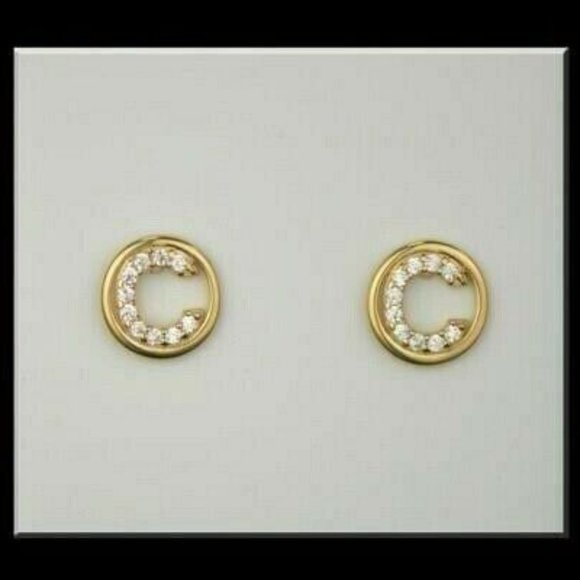 14k Yellow or White Gold Round Initial Letters CZ Stud Earring Letter 